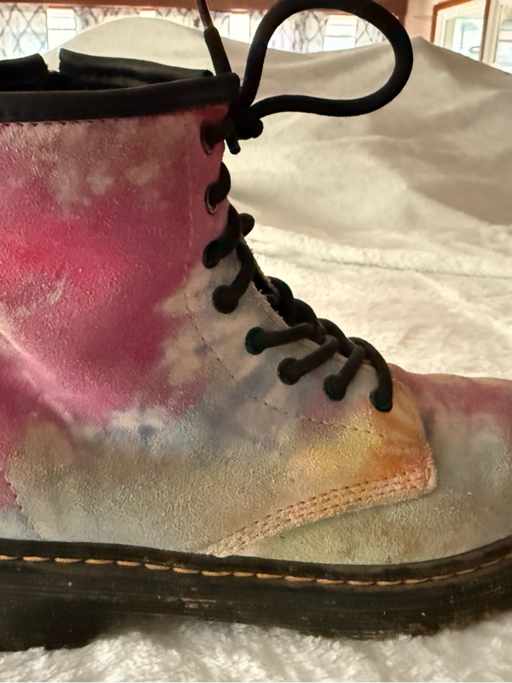 Doc Dr Martens Soft Suede 1460 Youth Tie Dye Girls Lace Up Boots 3 - Picture 9 of 13